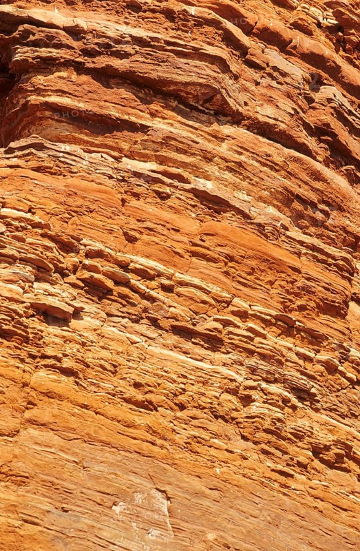 Close-up of red and orange rock layers of a rock formation, rock, slope rocks, red cliffs with visible rock layers, sandstone, colored sandstone from the Triassic period, in between layers of light, grumpy so-called cat sand, geology, sediment, western cliff, steep cliff coast of the high-seas island of Heligoland, Heligoland Oberland, North Sea, Pinneberg district, Schleswig-Holstein, Germany