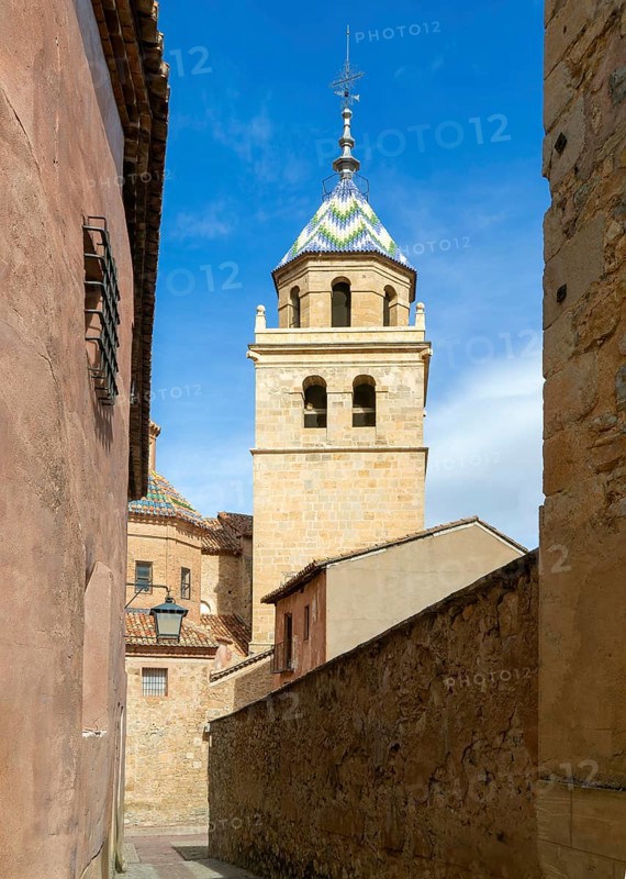 Cathedral church of San Salvador, historic buildings in medieval village of AlbarracÃ­n, Teruel province, Aragon, Spain
