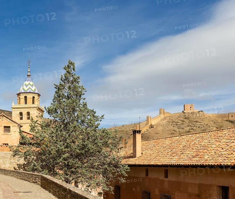 Cathedral church of San Salvador, historic buildings in medieval village of AlbarracÃ­n, Teruel province, Aragon, Spain