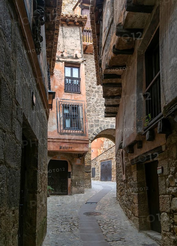 Historic buildings in medieval village of AlbarracÃ­n, Teruel province, Aragon, Spain