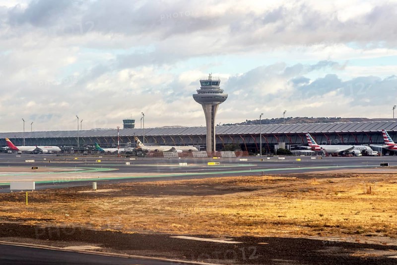 Control tower and Terminal 4 building, Adolfo SuÃ¡rez Madridâ€“Barajas airport, Madrid, Spain