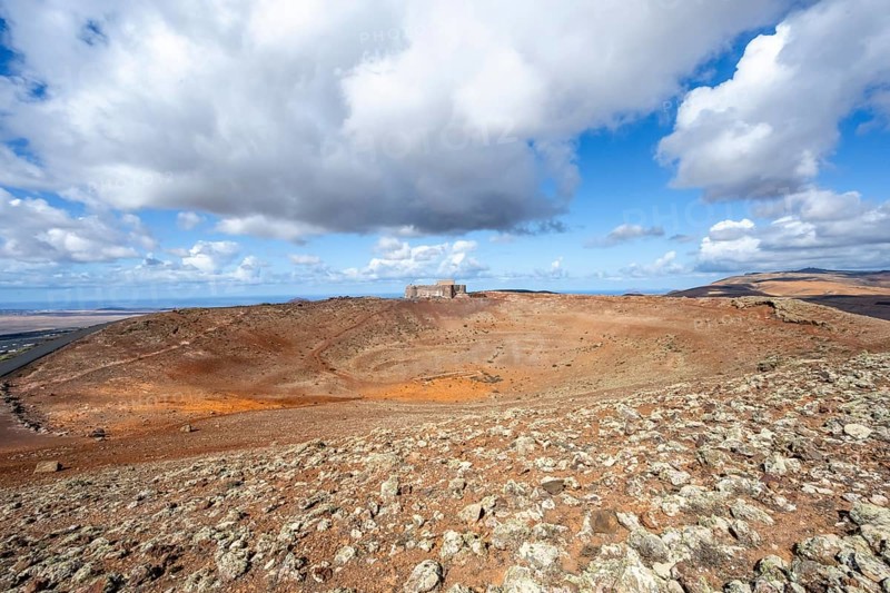 Castillo de Santa BÃ¡rbara on the MontaÃ±a Guanapay volcanic crater, Lanzarote, Canary Islands, Spain
