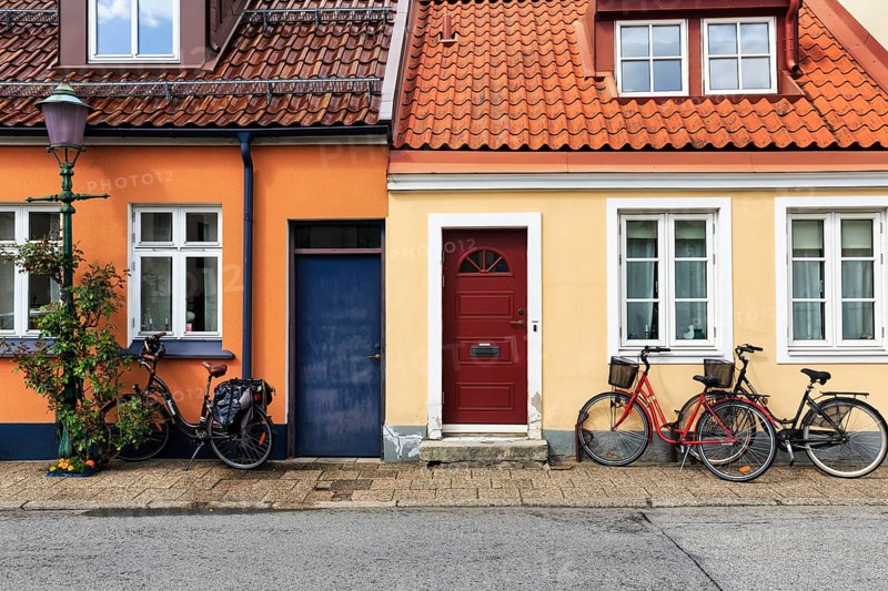 Colourful traditional houses, picturesque old town, Ystad, Sweden