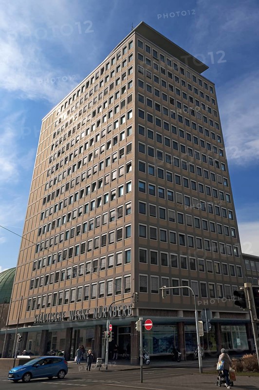 Listed PlÃ¤rrer Tower) from the 1950s, today EWAG Tower, Nuremberg, Middle Franconia, Bavaria, Germany