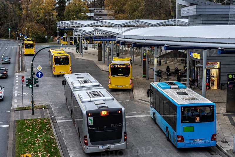 Public transport stop, bus station, local buses in Essen-Steele, bus and train hub, Essen, North Rhine-Westphalia, Germany