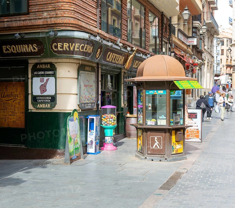 Historic Las Esquinas cerveceria cafeteria bar building, Calle RamÃ³n y Cajal street, city of Teruel, Aragon, Spain