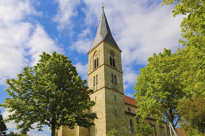St. Martinus, catholic church, place of worship, sacral building, church tower, clock, cross, religious building, Dotternhausen, Zollernalbkreis, Baden-Württemberg, Germany