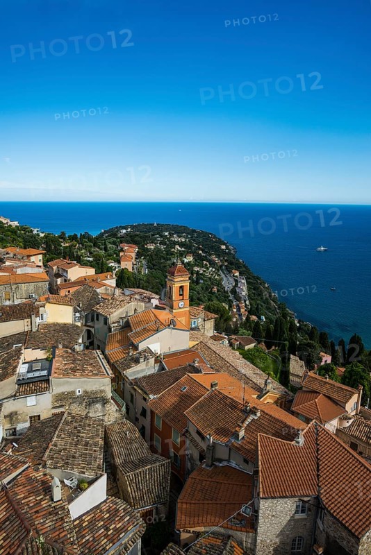 Picturesque mountain village overlooking the sea, Roquebrune, Roquebrune-Cap-Martin, near Monaco, Cote d'Azur, Alpes-Maritimes, Provence-Alpes-Cote-d'Azur, South of France, France