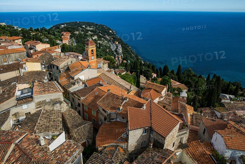 Picturesque mountain village overlooking the sea, Roquebrune, Roquebrune-Cap-Martin, near Monaco, Cote d'Azur, Alpes-Maritimes, Provence-Alpes-Cote-d'Azur, South of France, France