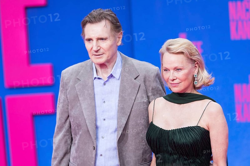 Liam Neeson and Pamela Anderson at the film premiere of The Naked Gun at the UCI Luxe East Side Gallery, Berlin, 24.07.2025