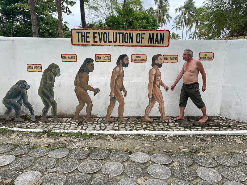 Evolution of anatomically modern man (Homo sapiens), parody, satire, funny, humour, wrong direction, Negros, Philippines