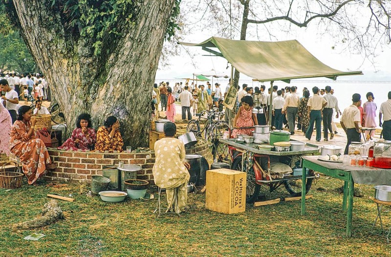 People celebrating having picnics, Waterfront, Johor Bahru, Malaysia, Southeast Asia 1963 - Mawlid festival commemorating the birthday of Islamic prophet Muhammad