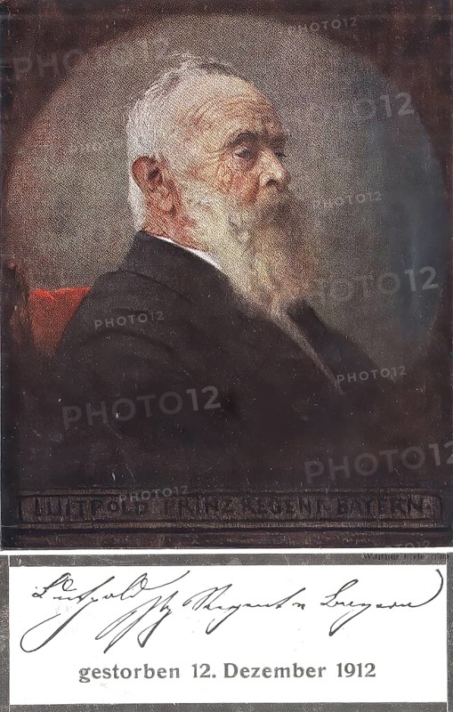Luitpold Karl Joseph Wilhelm of Bavaria (born 12 March 1821 in Würzburg, died December 1912 in Munich) was Prince Regent of the Kingdom of Bavaria from 1886 until his death, Mourning postcard after his death, Historical, digitally restored reproduction from a 19th century original, Record date not stated