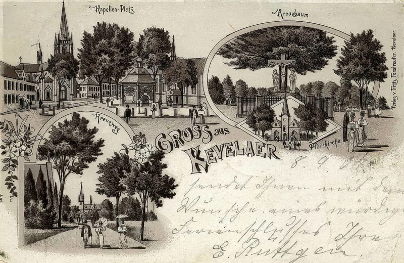 The town of Kevelaer on an old picture postcard, around 1900, North Rhine-Westphalia, Germany, Historical, digitally restored reproduction from a 19th century original, Record date not stated