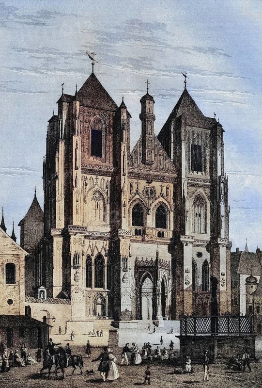 Regensburg Cathedral in front of the extension of the towers, around 1872, Bavaria, Germany, Historical, digitally restored reproduction from a 19th century original, Record date not stated