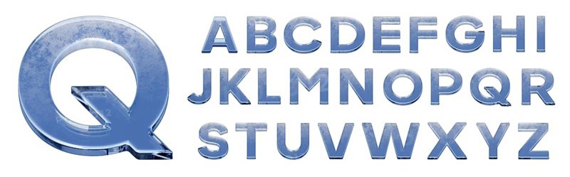 Ice or glass letters of full uppercase alphabet on a white background