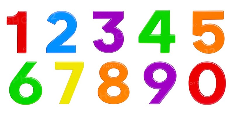 Colorful flat magnetic plastic numbers zero through nine isolated on a white background