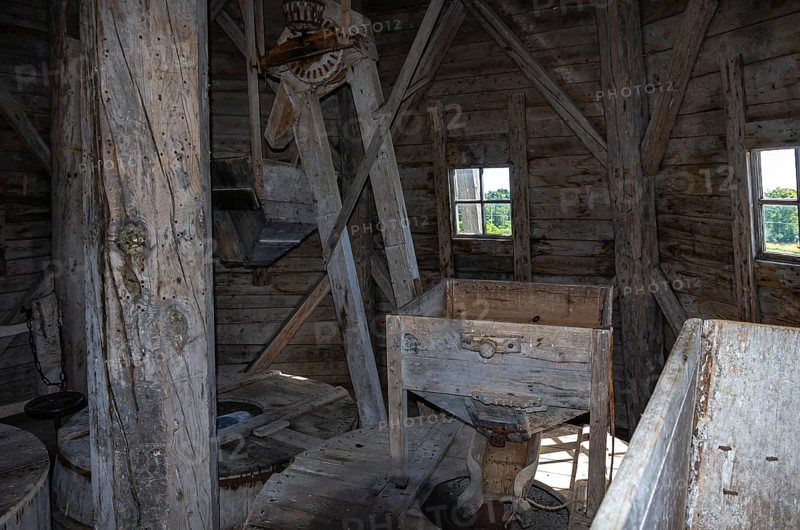 Interior view of a historic windmill near the burial ground of Stenhusbacken and the village of Sunnersberg near Lidköping, Västergötland, Västra Götalands län, Sweden