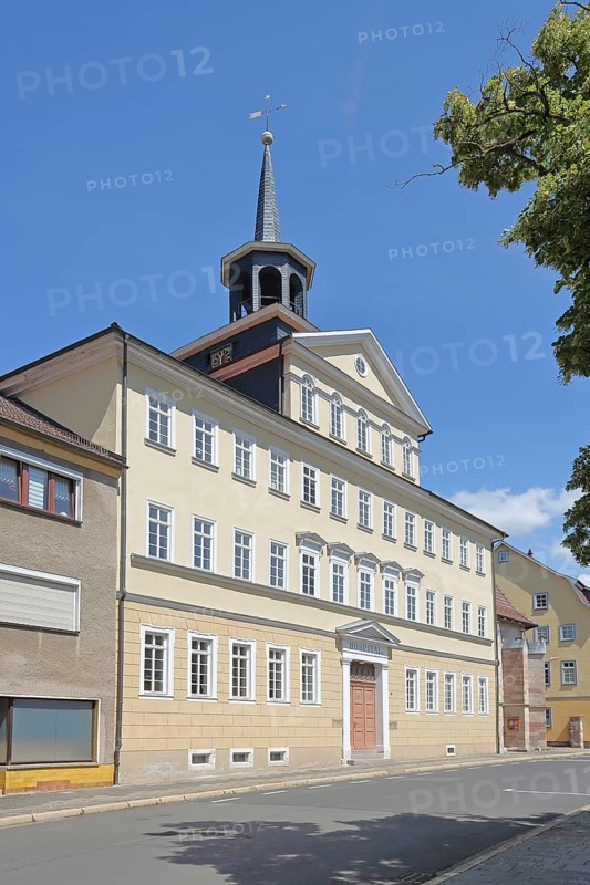 Former hospital with spire, ridge turret, building, Schmalkalden, Franconia, Thuringia, Germany