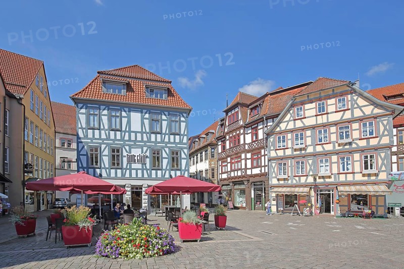 Half-timbered houses and street pub, Salzbrücke, Schmalkalden, Franconia, Thuringia, Germany