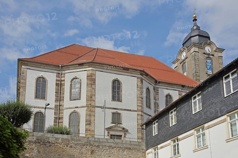 Late Baroque Christuskirche church and Hildburghausen town council building, Franconia, Thuringia, Germany