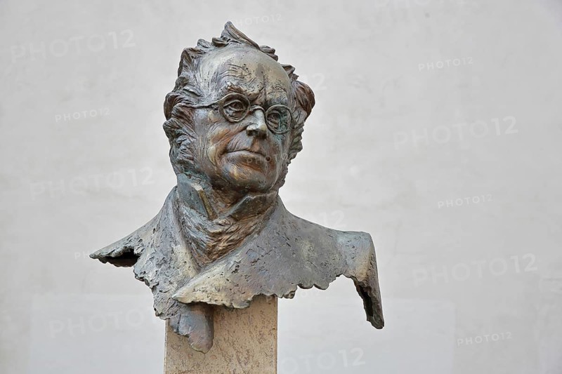 Monument to merchant, publicist and publisher Carl Joseph Meyer, bust, head, sculpture, detail, Hildburghausen, Franconia, Thuringia, Germany