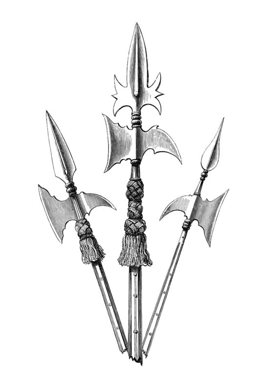 Spontons, a half pike in the style of the halberd, was used by infantry officers as a parade weapon alongside the rapier until the beginning of the 19th century, from the book The British Army, 1868, Historical, digitally restored reproduction from a 19th century original, Record date not stated