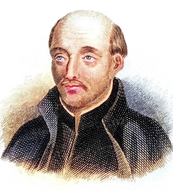 Ignatius of Loyola SJ (born 1491 at Loyola Castle, Basque Country, Kingdom of Castile, died 31 July 1556 in Rome) was co-founder of the Society of Jesus, later known as the Jesuit Order, from the book Crabbe's Historical Dictionary, 1825, Historical, coloured, digitally restored reproduction from a 19th century original, Record date not stated