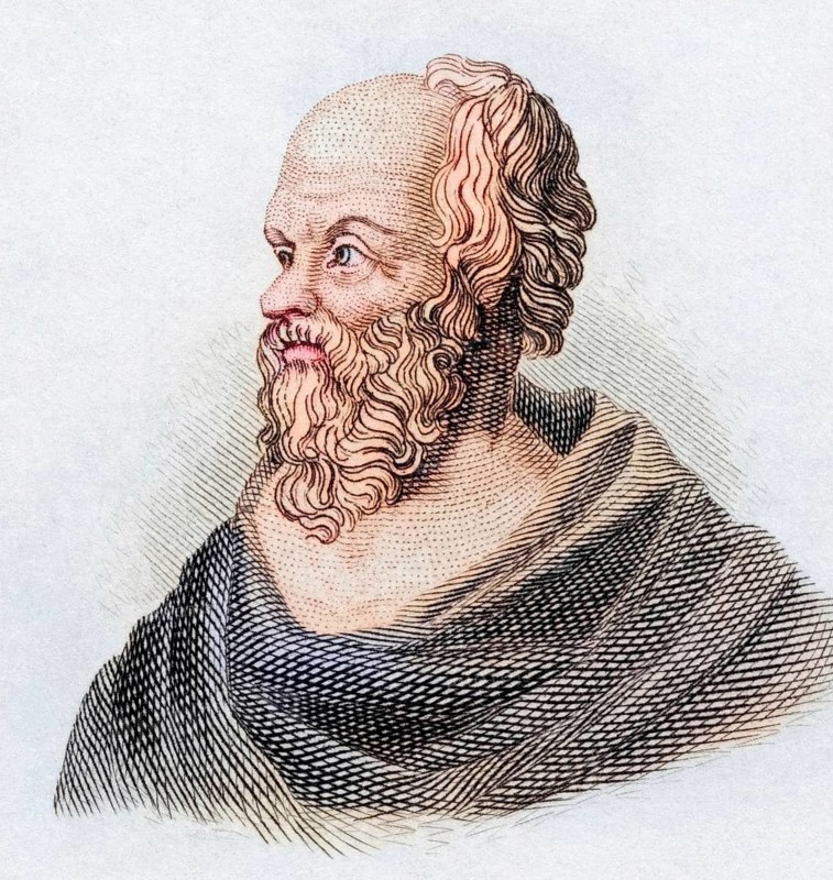 Socrates (born 469 BC in Alopeke, Athens, died 399 BC in Athens) was a Greek philosopher fundamental to Western thought who lived and worked in Athens at the time of the Attic Democracy, from the book Crabbe's Historical Dictionary, 1825, Historical, coloured, digitally restored reproduction from a 19th century original, Record date not stated