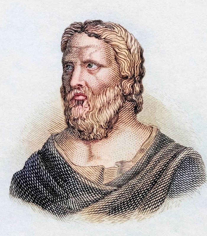 Heraclitus of Ephesus (born c. 520 BC, died c. 460 BC) was a pre-Socratic philosopher from Ionian Ephesus, Historical, coloured, digitally restored reproduction from a 19th century original, Record date not stated