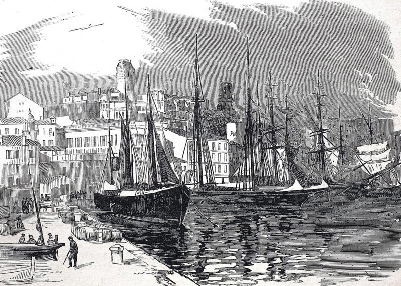 The harbour of Cannes in 1883, France, Historical, digitally restored reproduction from a 19th century original, Record date not stated