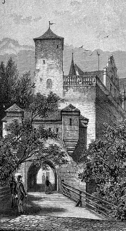 The Cadolzburg in 1880, Entrance gate, District of Fürth, Middle Franconia, Bavaria, Germany, Historical, digitally restored reproduction from a 19th century original, Record date not stated