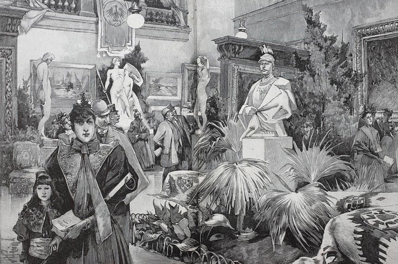 In the German Hall of the Vienna Künstlerhaus, c. 1880, Austria, Historic, digitally restored reproduction from a 19th century original, Record date not stated