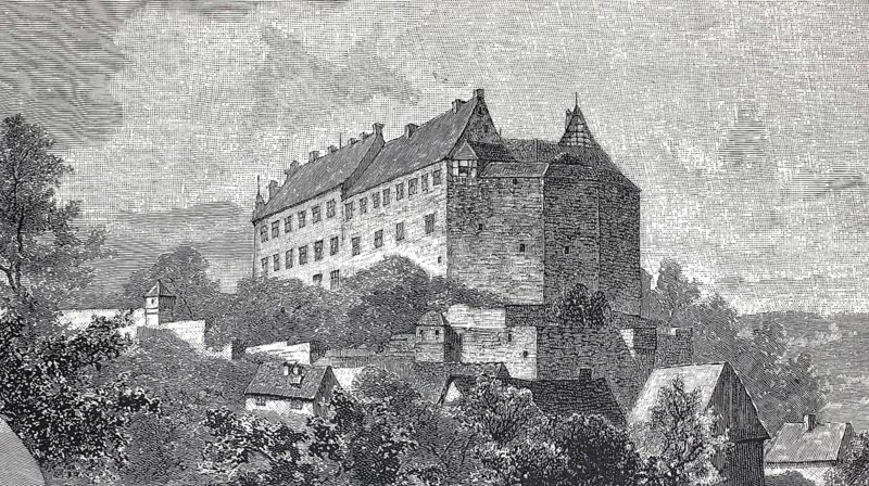 The Cadolzburg in 1880, northern view, district of Fürth, Middle Franconia, Bavaria, Germany, Historical, digitally restored reproduction from a 19th century original, Record date not stated