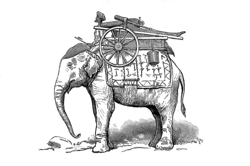 Gun elephant in Burma in 1870, Historical, digitally restored reproduction from a 19th century original, Record date not stated