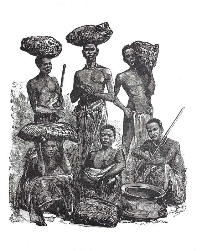 Natives carrying loads, from the Lower Congo region, c. 1880, Africa, Historical, Digitally restored reproduction from a 19th century original, Record date not stated