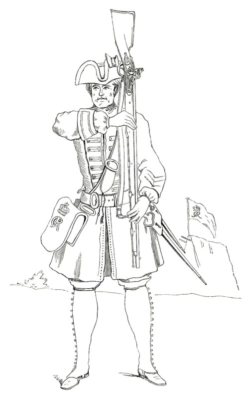 Foot soldier with armour, England, 1745, from the book The British Army, 1868, Historical, digitally restored reproduction from a 19th century model, Record date not stated