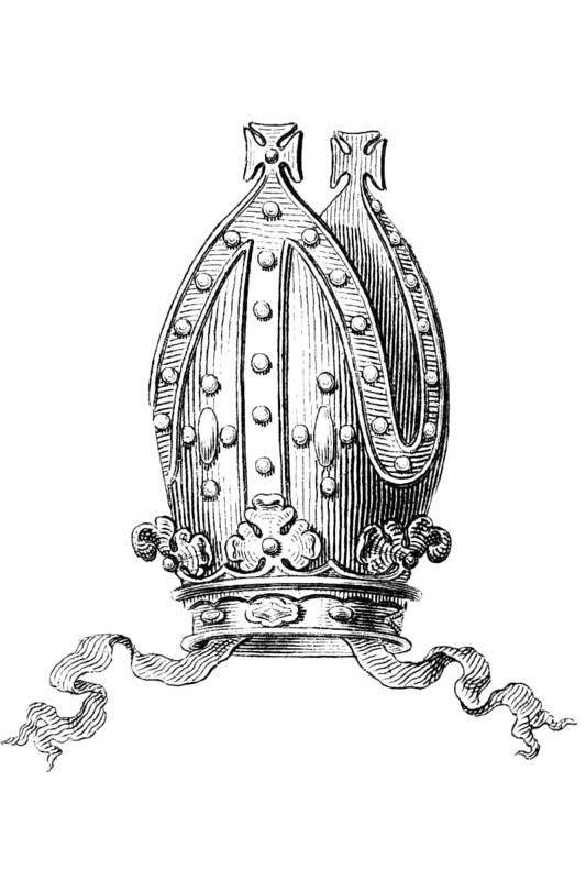 Mitre, the traditional liturgical headdress of the bishops of many Christian churches, Historic, digitally restored reproduction from a 19th century model, Record date not stated