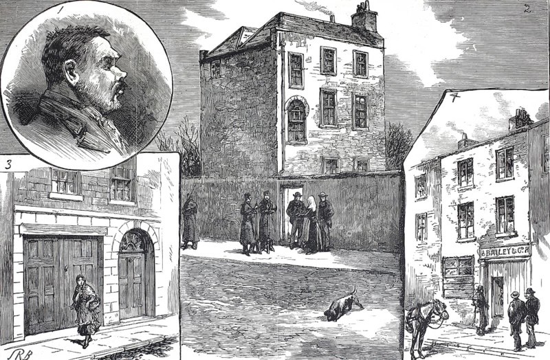 The Murder League in Dublin, James Fitzharris, the house in Richmond, Cross Kevon Street and Brabazon Street, c. 1880, England, Historical, digitally restored reproduction from a 19th century original, Record date not stated
