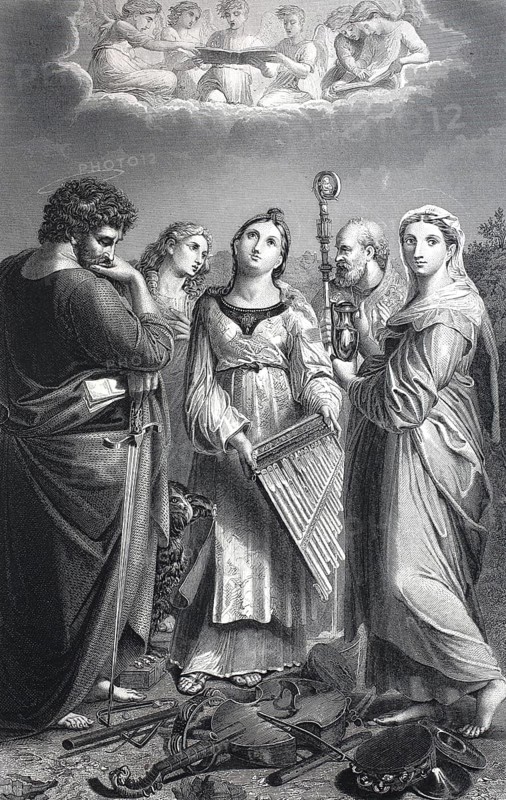 St Cecilia of Rome, venerated in several Christian denominations as a saint, virgin and martyr, she is considered the patron saint of church music, historical, digitally restored reproduction of a 19th century original