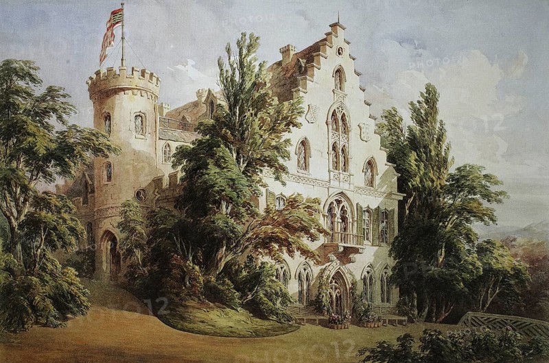 Rosenau Castle, 1845, Coburg, Upper Franconia, Bavaria, Germany, Historical, digitally restored reproduction from a 19th century original, Record date not stated