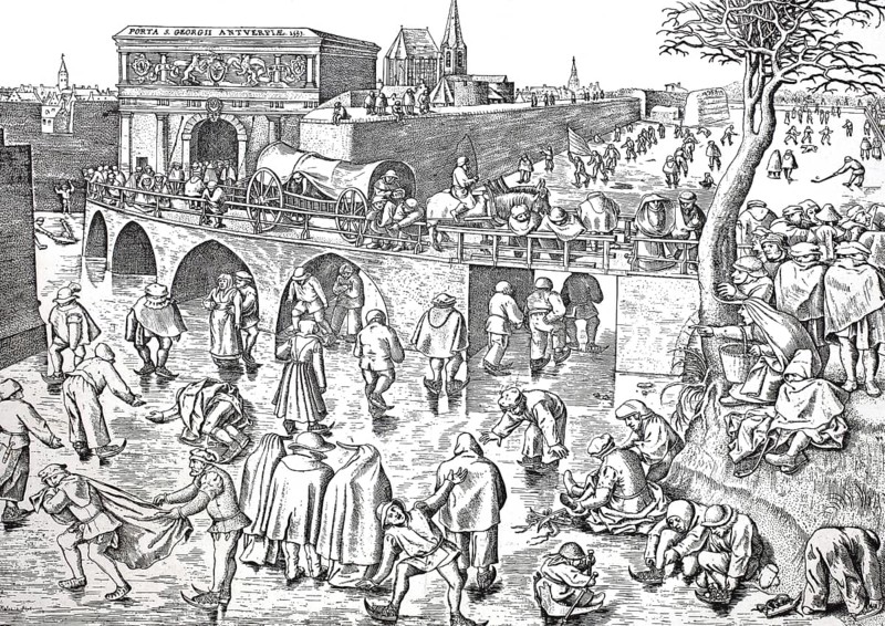 Ice skating, Ice skating in the 16th century, Antwerp, Belgium, Historical, Digitally restored reproduction from a 19th century original, Record date not stated