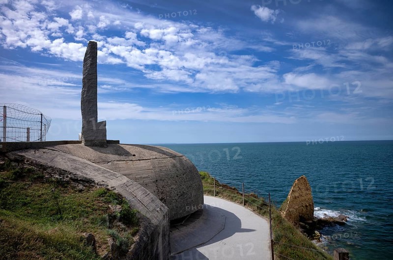 Pointe du Hoc, memorial on former German bunker, memorial for US Ranger, Cricqueville-en-Bessin, D-Day, Operation Overlord, Omaha Beach, Utah Beach, Normandy, Calvados, France