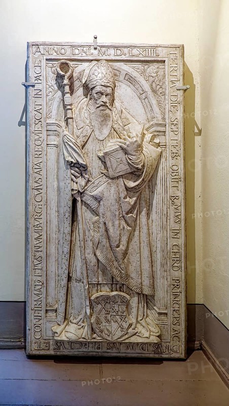 Historic tomb slab with the figure of a bishop, Museum Zeitzer Schloss Moritzburg, early baroque style, interior view, Zeitz, Saxony-Anhalt, Germany