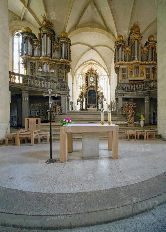 St Peter and Paul Cathedral, interior with organ galleries and altar, Museum Zeitzer Schloss Moritzburg, early baroque style, Zeitz, Saxony-Anhalt, Germany