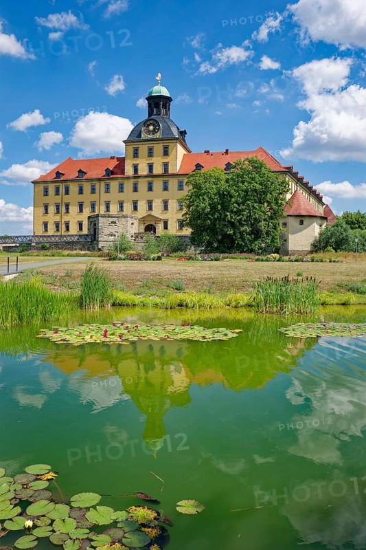 Johannisteich, castle park, Museum Zeitzer Schloss Moritzburg, early baroque style, water reflection, Zeitz, Saxony-Anhalt, Germany