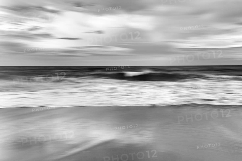 Skarðsvík Beach, surf waves on sandy beach, coastal landscape, monochrome, motion blur, Skardsvik, Snaefellsnes, West Iceland, Iceland