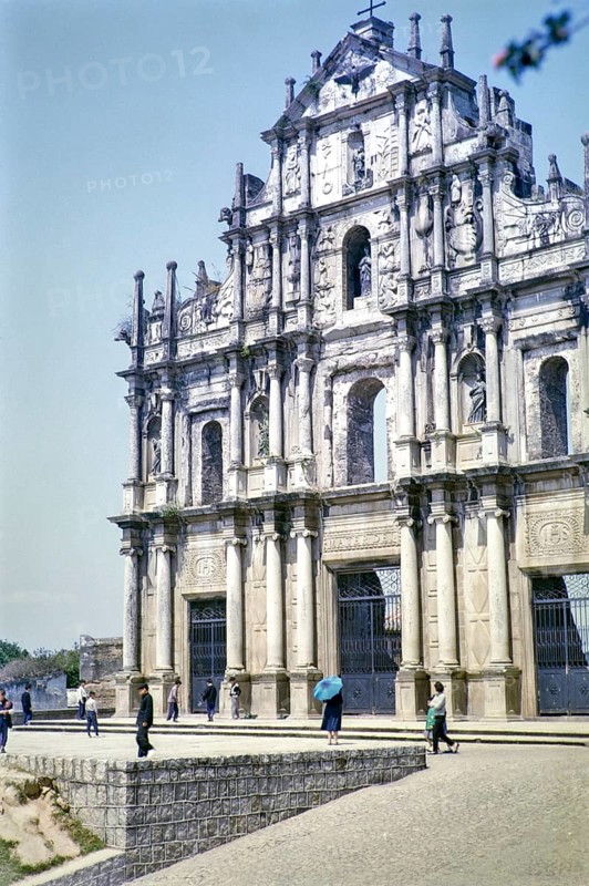 Facade of Saint Paul's cathedral church, Macau, Asia 1964