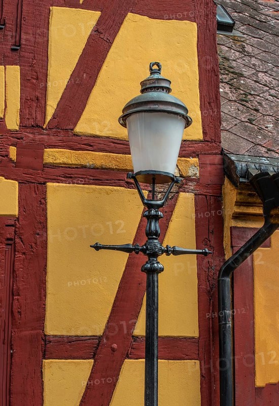 Old street lamp at a half timbered wall in Ystad, Skåne county, Sweden, Scandinavia