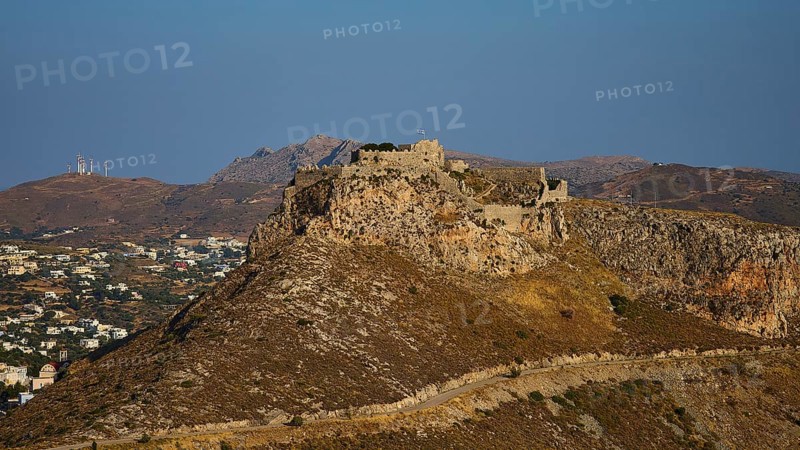 Old castle on a steep hill with sweeping views over the surrounding area, Pandeli Castle, Castle, Leros Fortress, St John's Fortress, Apitiki Hill, Pandeli Bay, Agia Marina, Leros, Dodecanese, Greek Islands, Greece